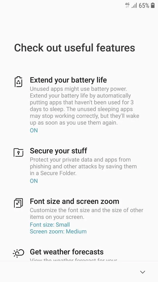 Screenshots from Samsung Oreo