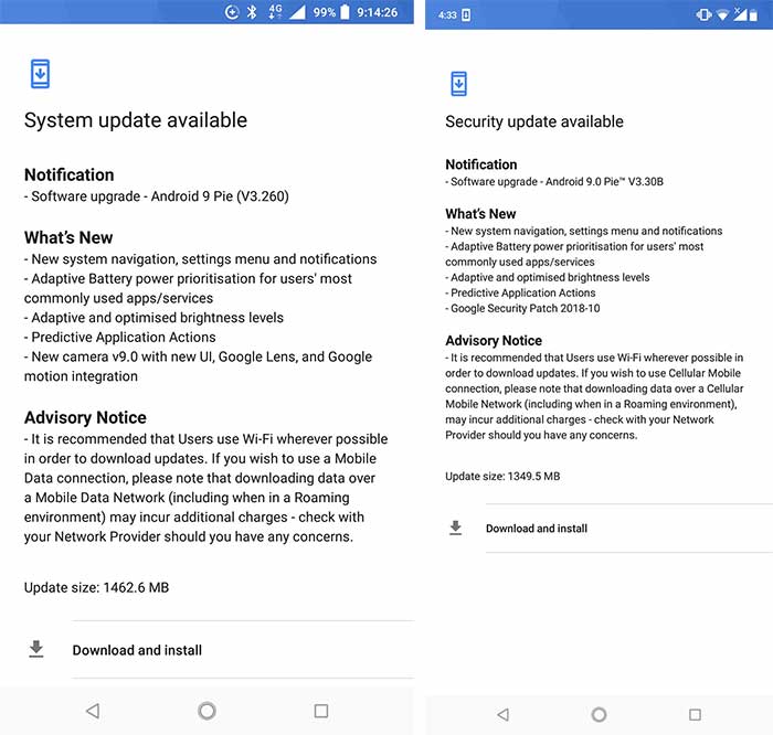 Nokia 6.1 and Nokia 6.1 Plus Android Pie OTA Screenshots