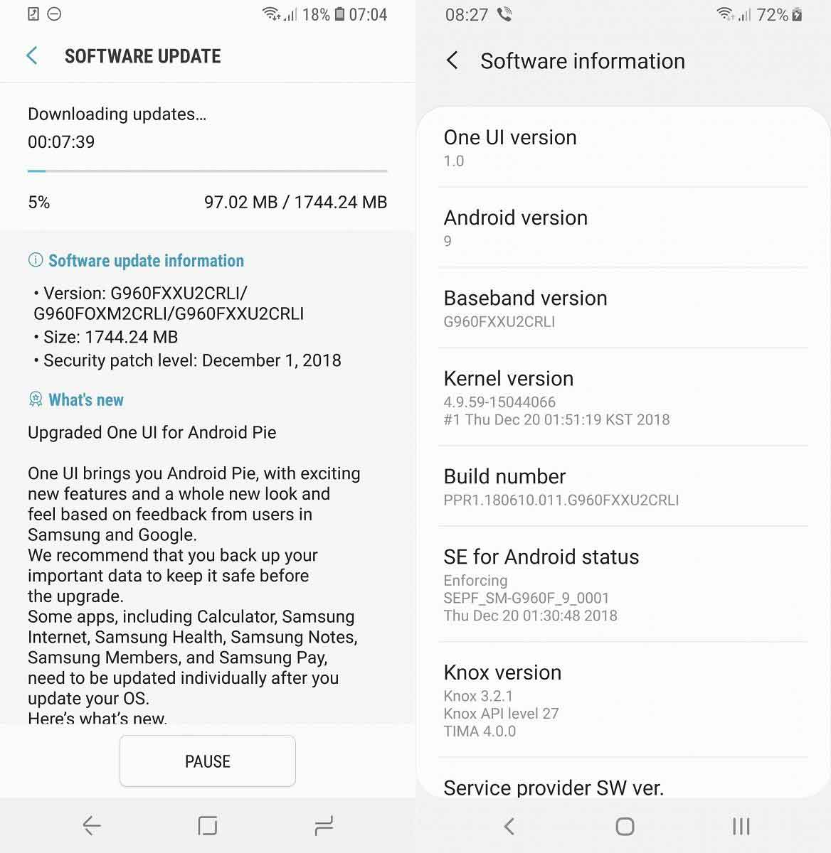 Stable Android Pie update for Galaxy S9