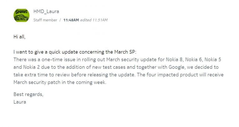 HMD March update delay