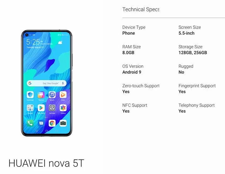 Huawei Nova 5T key specs leak
